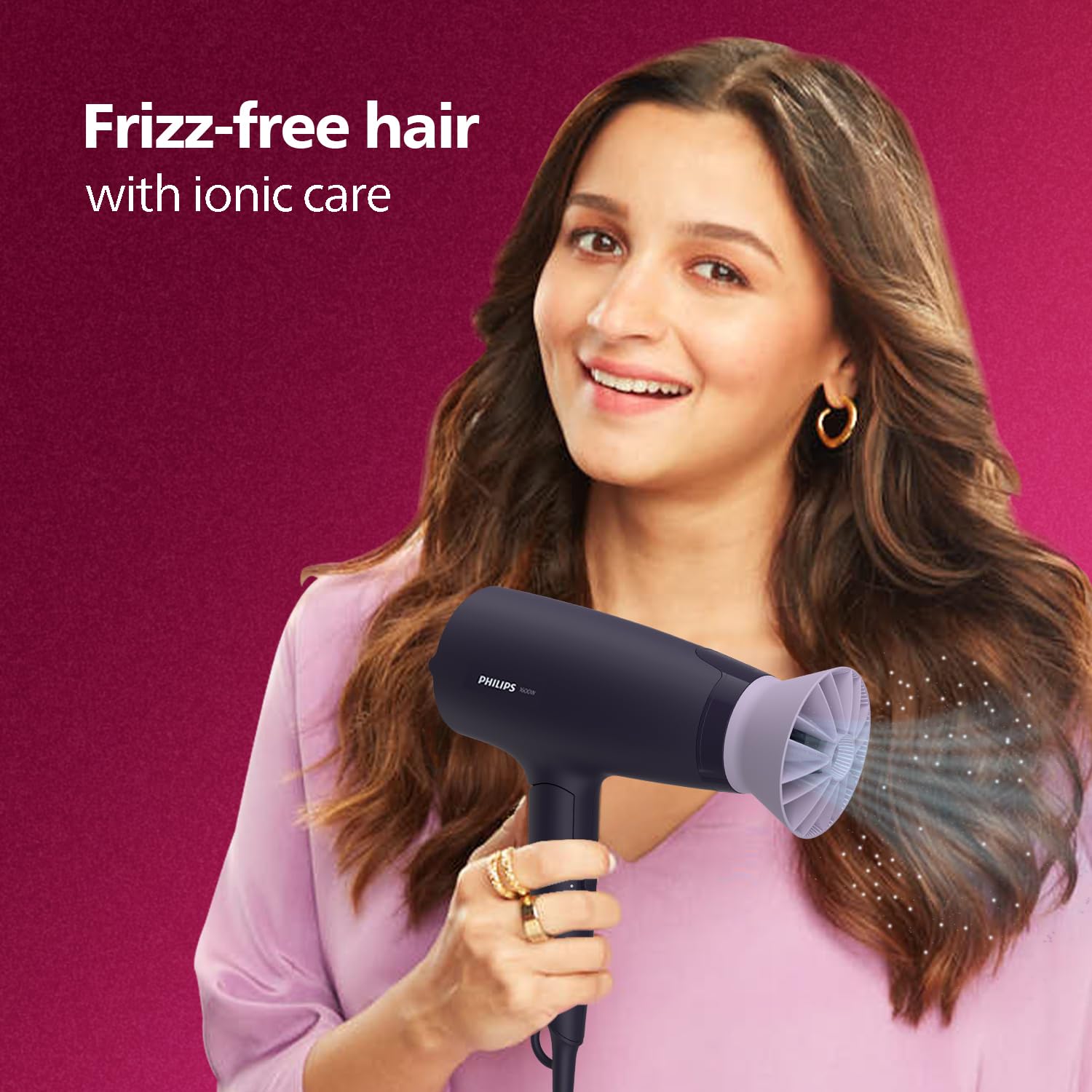 Philips Hair Dryer Powerful Drying with Less HeatIIonic Care for Smooth &amp; Shiny HairI 3 Styling Options for Salon like BlowdryI 1600 WattsI Cool ShotI Men &amp; WomenI 2 Year WarrantyI BHD318/00, Purple - View 4