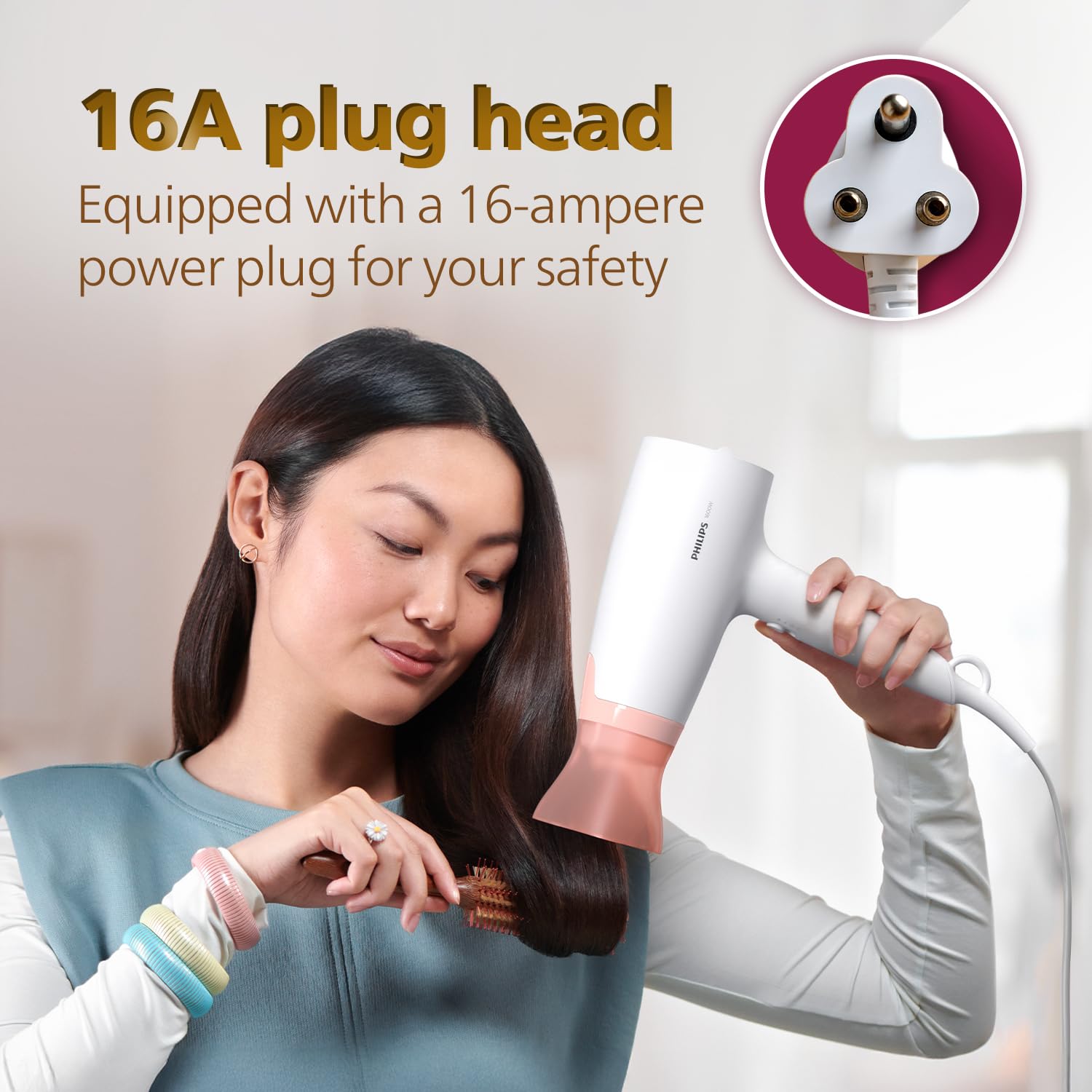 Philips Hair Dryer Powerful Drying with Less HeatIIonic Care for Smooth &amp; Shiny HairI 3 Styling Options for Salon like BlowdryI 1600 WattsI Cool ShotI Men &amp; WomenI 2 Year WarrantyI BHD318/00, Purple - View 6