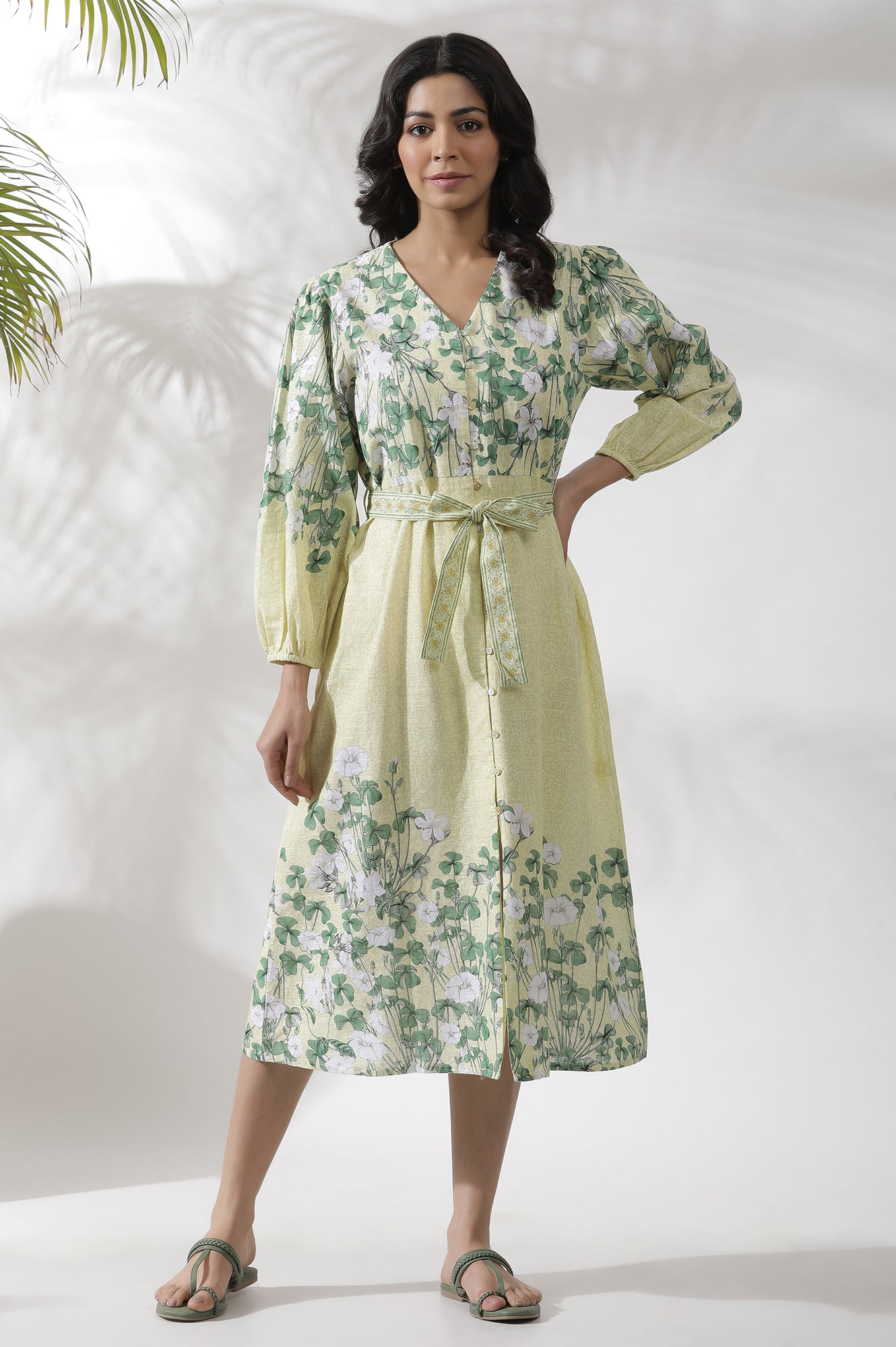 Yellow Floral Printed Shirt Dress - Image 10