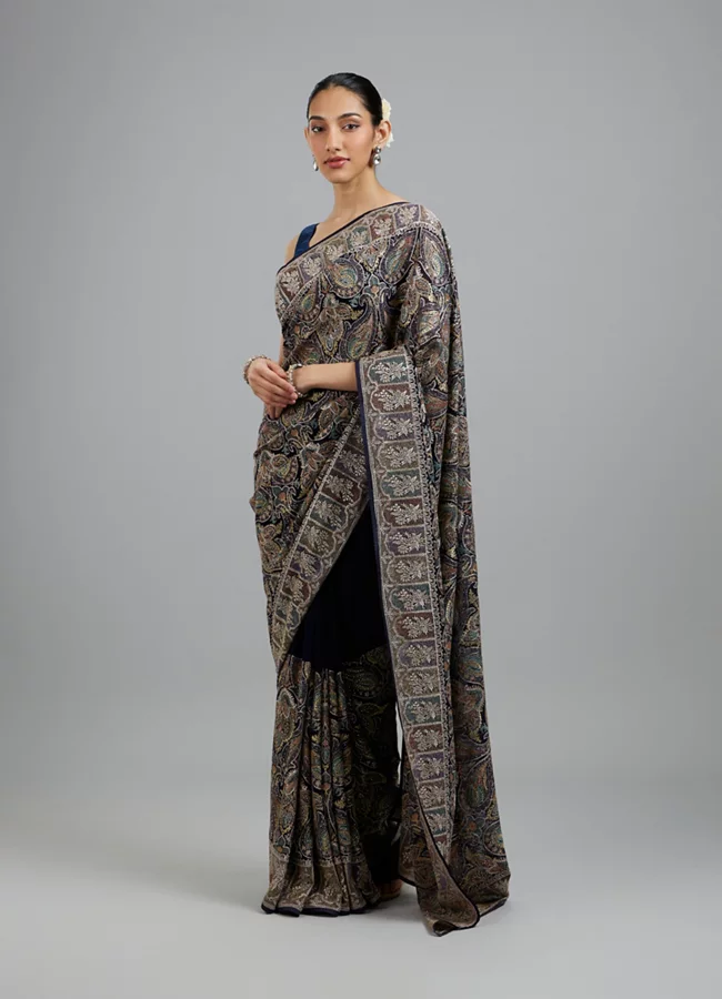 Indigo Blue Georgette Festive Saree - Image 5