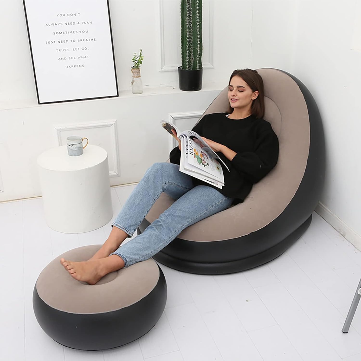 Inflatable Sofa with Household Air Pump - OKSTENCK Air Inflatable Sofa Couch Chair with Footstool for Indoor&amp;Outdoor in Livingroom, Bedroom, Readingroom Office, Balcony, Garden, Courtyard - View 2