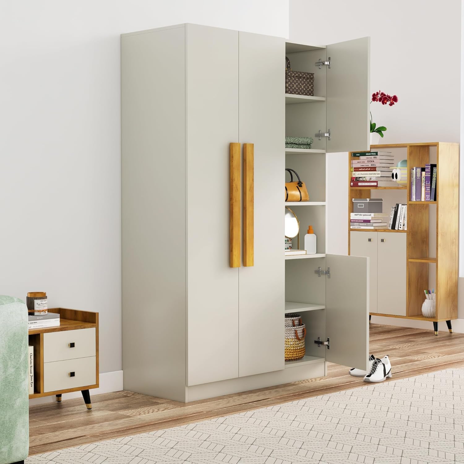 Bniture Wooden Almirah for Clothes, Door for Bedroom, 4 Door Wardrobe with Hanging Space (50D x 105W x 180H CM) |3 Year Warranty (Frosty White) - View 4