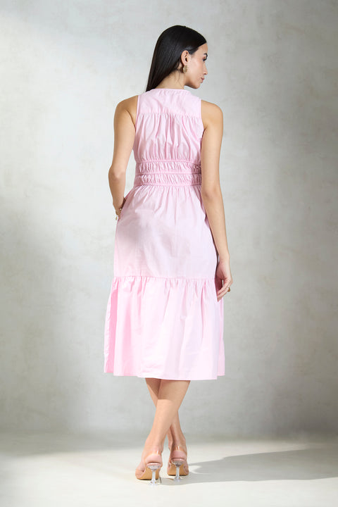 Evelina 100% Cotton Tiered Pink Dress - View 4